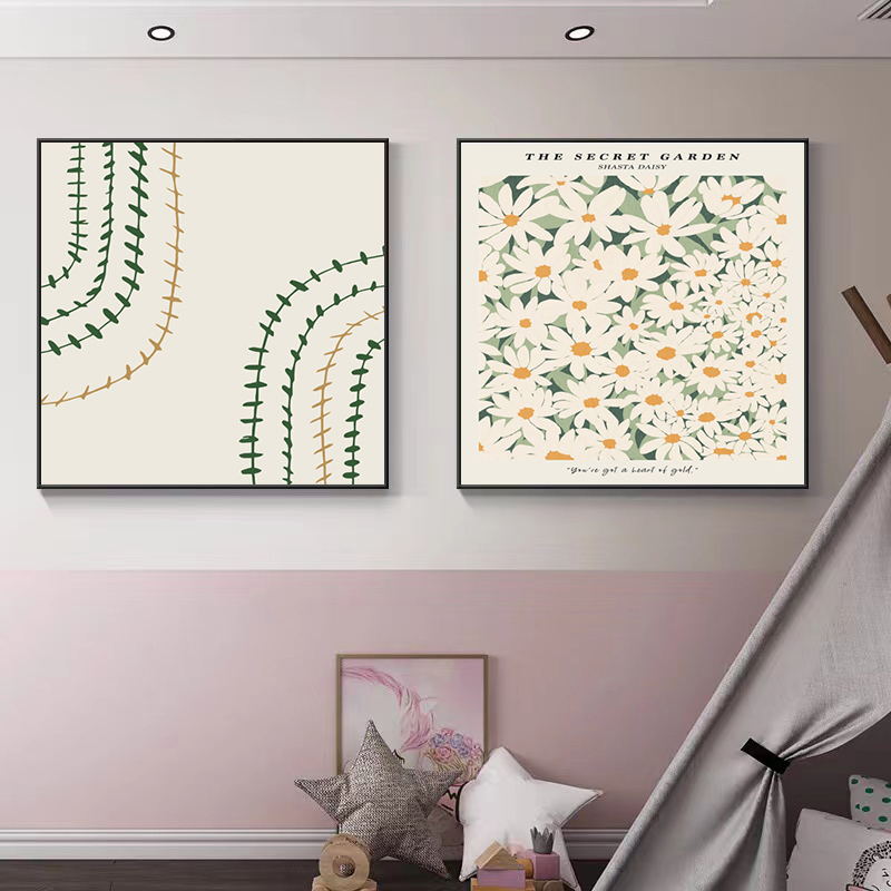 Modern Simple Style Diptych Light Luxury Abstract Hanging Picture Cartoon Character Background Living Room Sofa Dining Room Porch Background Wall Decoration Mural Application Scenario