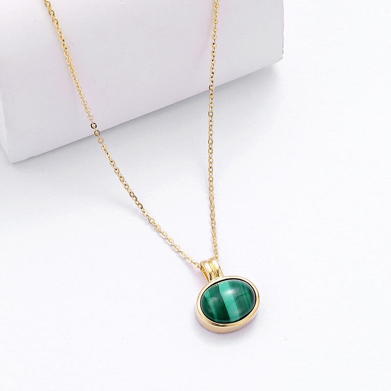 Pelek Philippe S925 silver malachite simple pendant retro palace style light luxury clavicle chain necklace wholesale Application Scenario