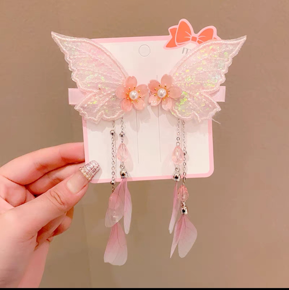 Children's Antique Butterfly Wings Fringe Hair Clip Hair Accessories Chinese Style Baby Girl Hanfu Headwear Performance Accessories Specification drawing