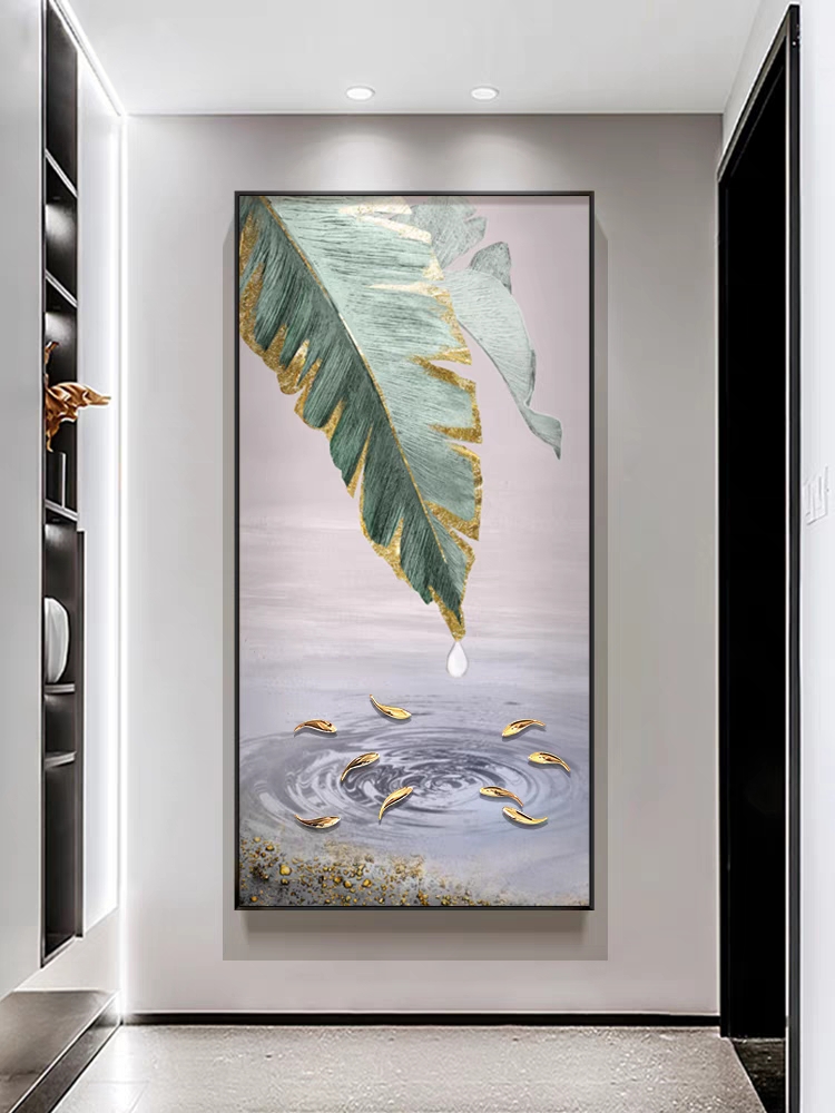 New Chinese Style True Gold Leaf 3D Nine Fish Map Corridor Vertical Version Wall Hanging Painting full figure