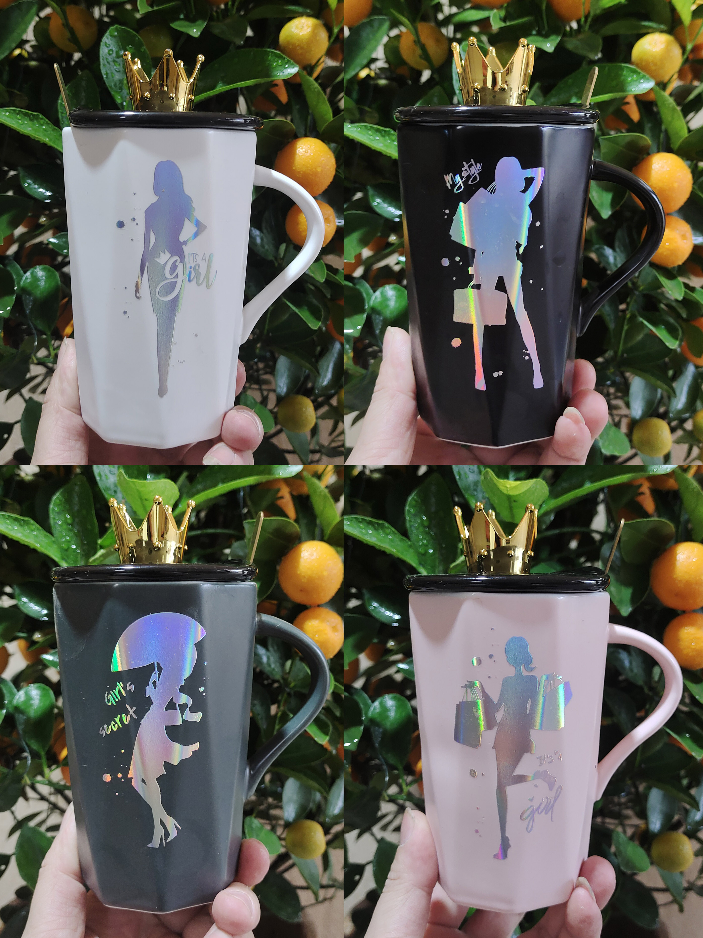 Office Water High Appearance Horizontal Wind Ceramic Mug Cartoon Pattern Ceramic Cup Home Milk Cup Water Cup Student Cup Gift Cup With Gift Cup Lid Spoon Item Picture