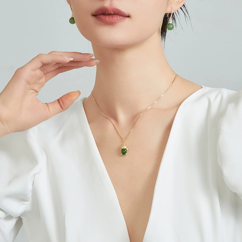 Beratek S925 silver natural Hetian jade jade pixiu national wind name clan wind necklace collar bone chain wholesale source factory Specification drawing