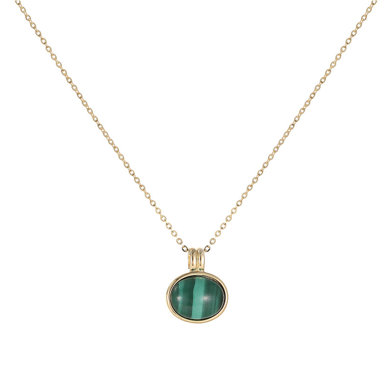 Pelek Philippe S925 silver malachite simple pendant retro palace style light luxury clavicle chain necklace wholesale Item Picture