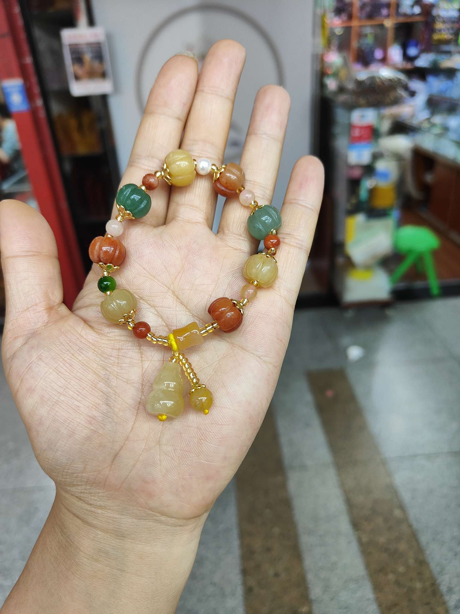 Natural/Gold/Silk/Jade/Pumpkin/Bracelet白底实物图