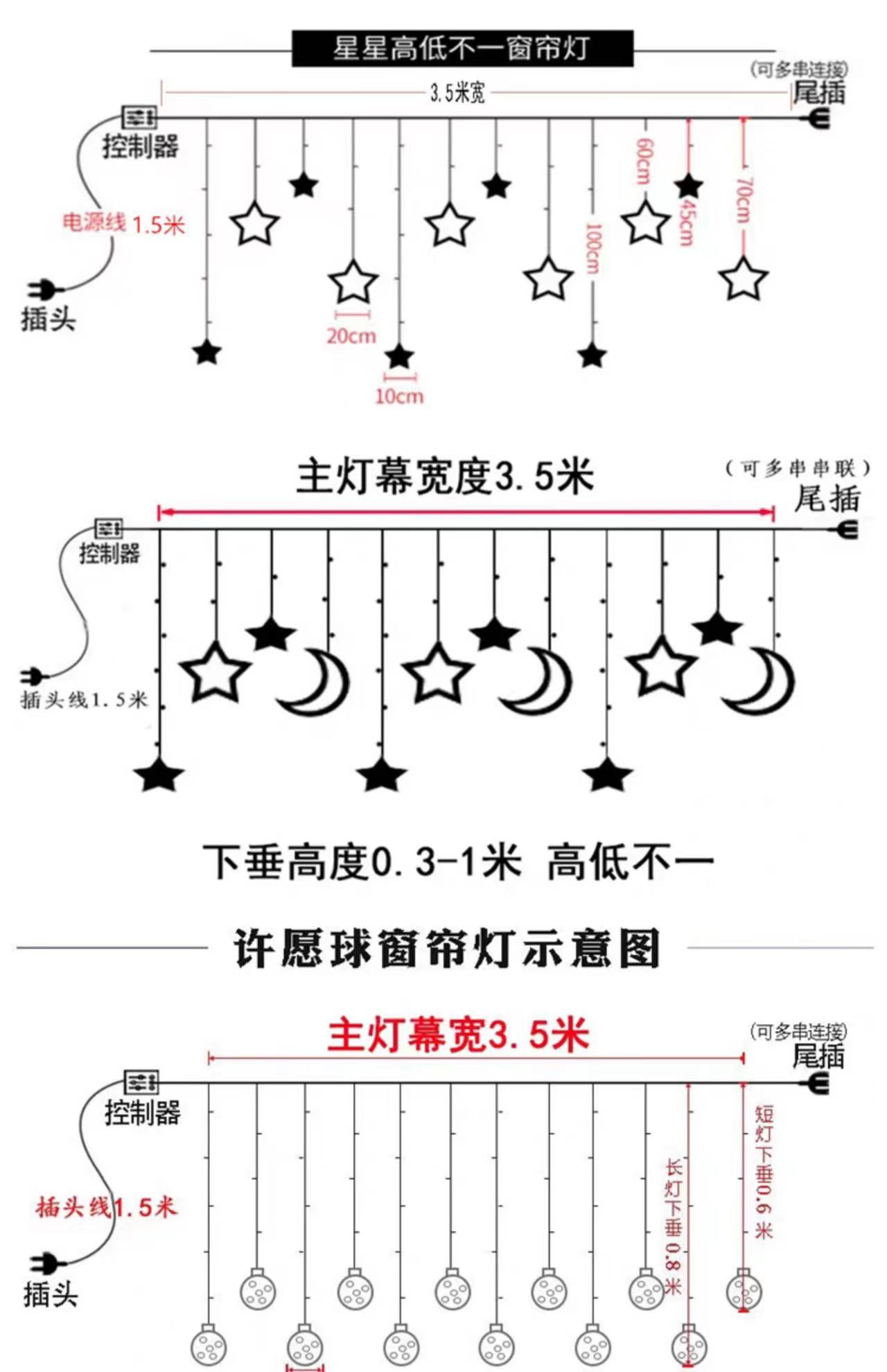 LED星星彩灯满天星窗帘灯门帘灯圣诞装饰商场装饰场景布置详情1