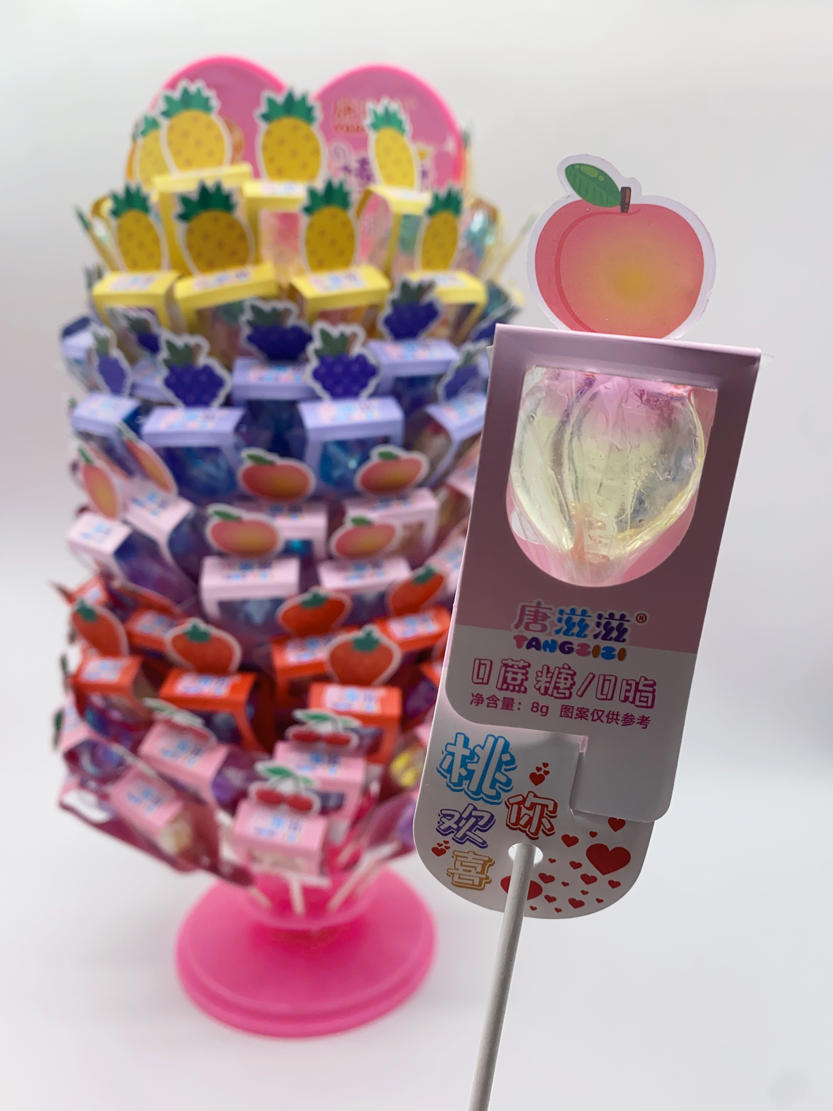 唐滋滋0蔗糖0脂棒棒糖8g水果图案糖果彩盒装小店超市零售详情4