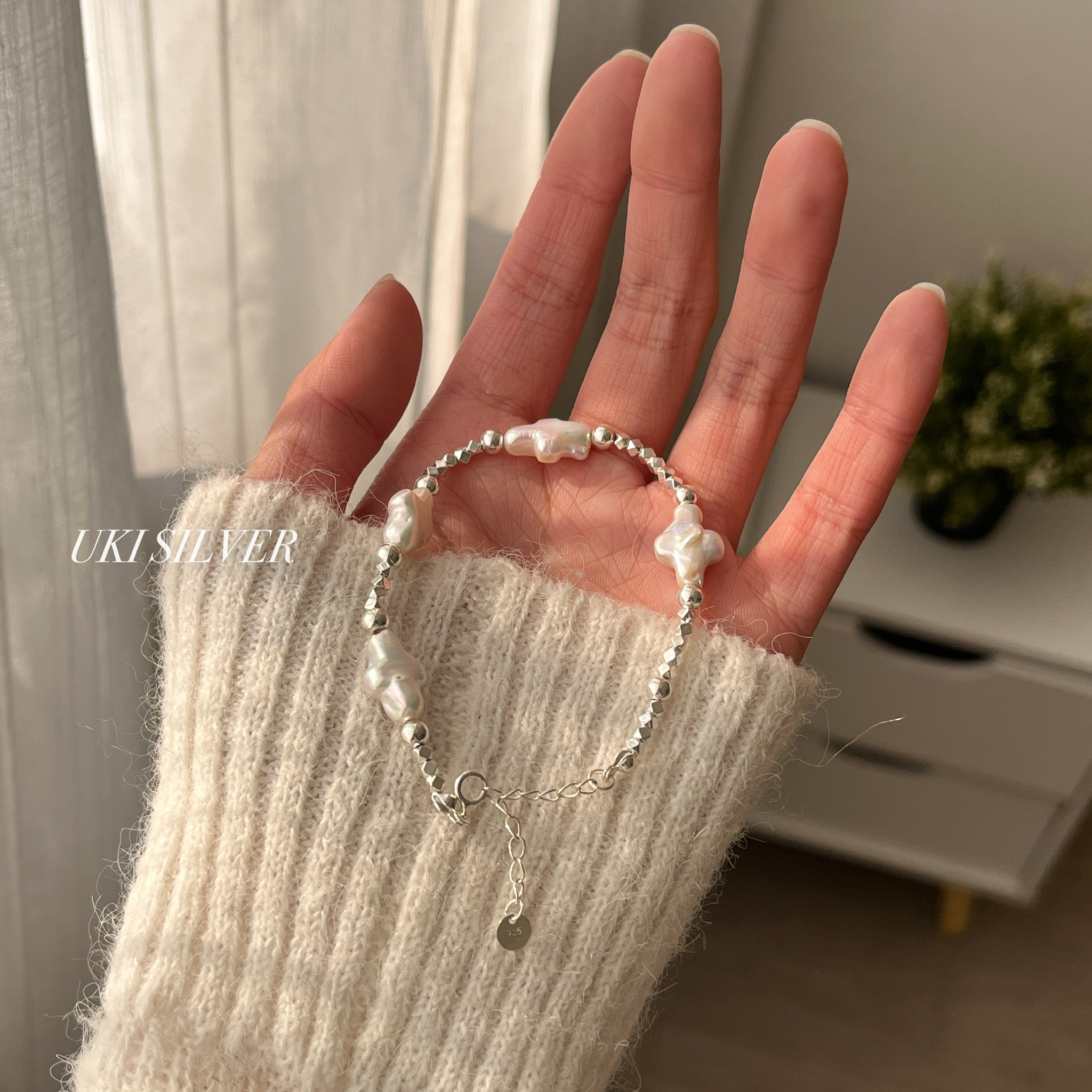S925 Full Body Sterling Silver Baroque Pearl Bracelet Silver Lace Silver Jewelry Item Picture
