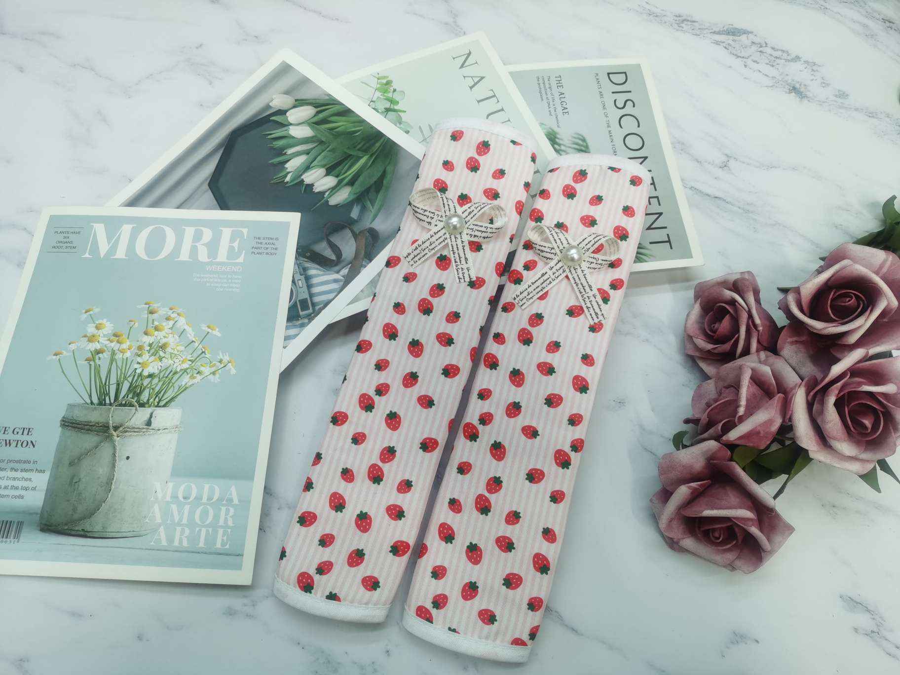 Small Strawberry Fabric Anti-Fouling Anti-Dust Anti-Static Double Open Door Refrigerator Door Pull Gloves Double Door Handle Glove Armrest Cover Item Picture