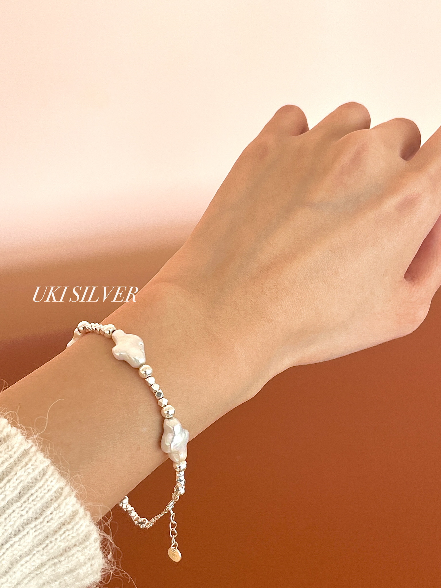 S925 Full Body Sterling Silver Baroque Pearl Bracelet Silver Lace Silver Jewelry Specification drawing