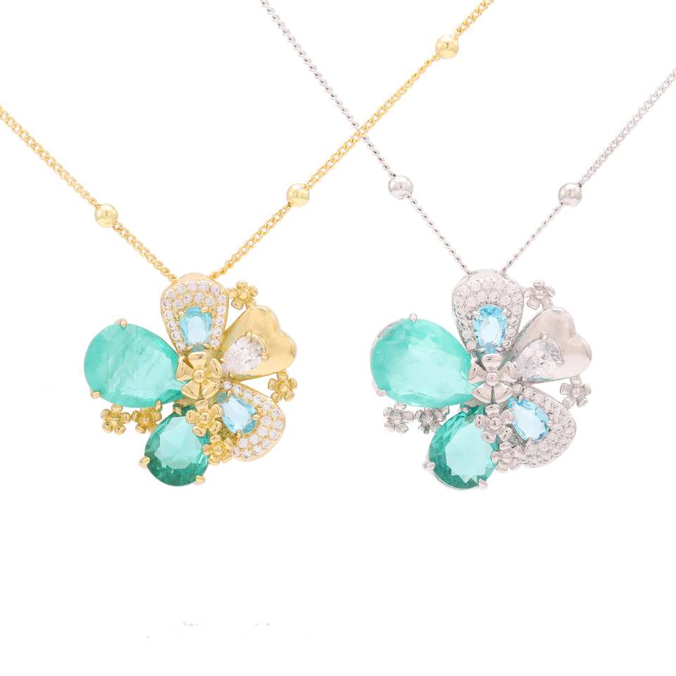 Four-leaf clover necklace copper-plated zircon, a niche design, light luxury and simple small set details Picture