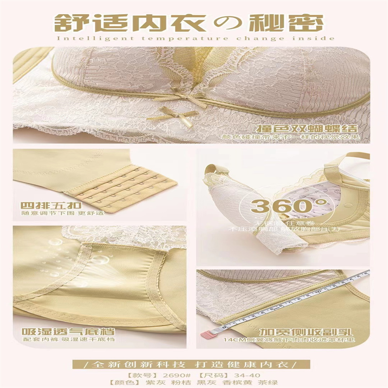 2023 Spring/Summer New Elegant Lace Mesh Bra For Women Comfortable Underwire Underwear Small Chest Push-Up Breast Adjustment Bra Specification drawing