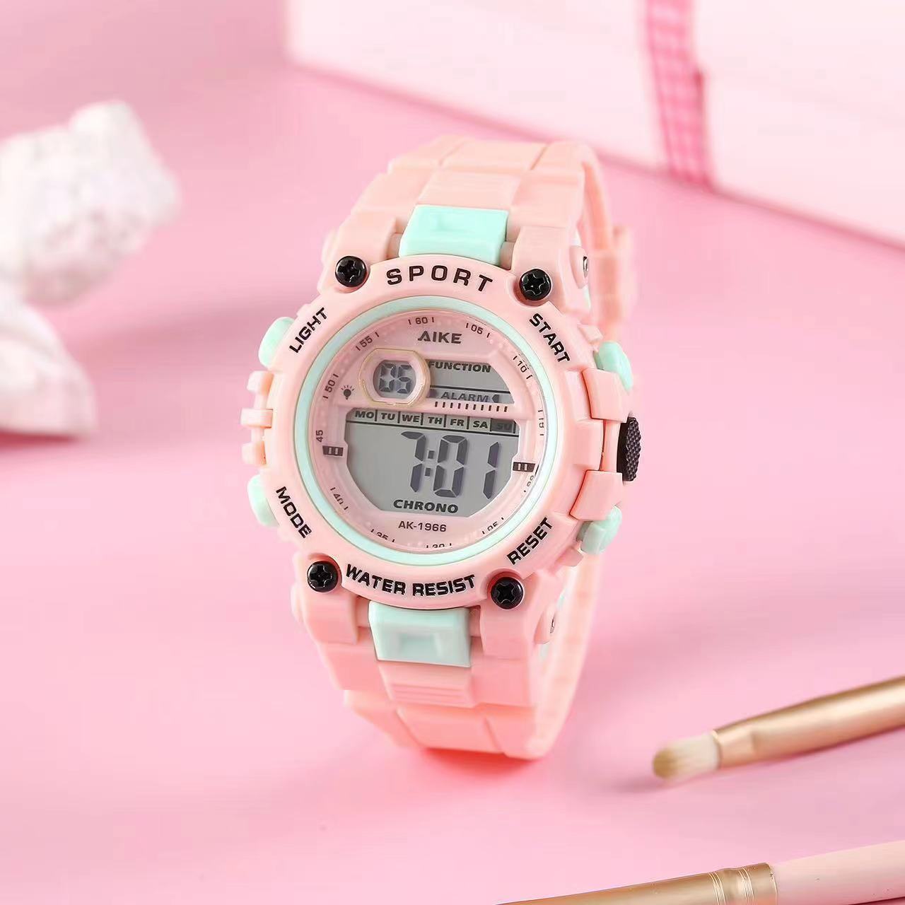 White haze blue student watch for men and women, ins style, high appearance level alarm clock, waterproof sports multi-functional electronic watch for junior and senior high school details Picture