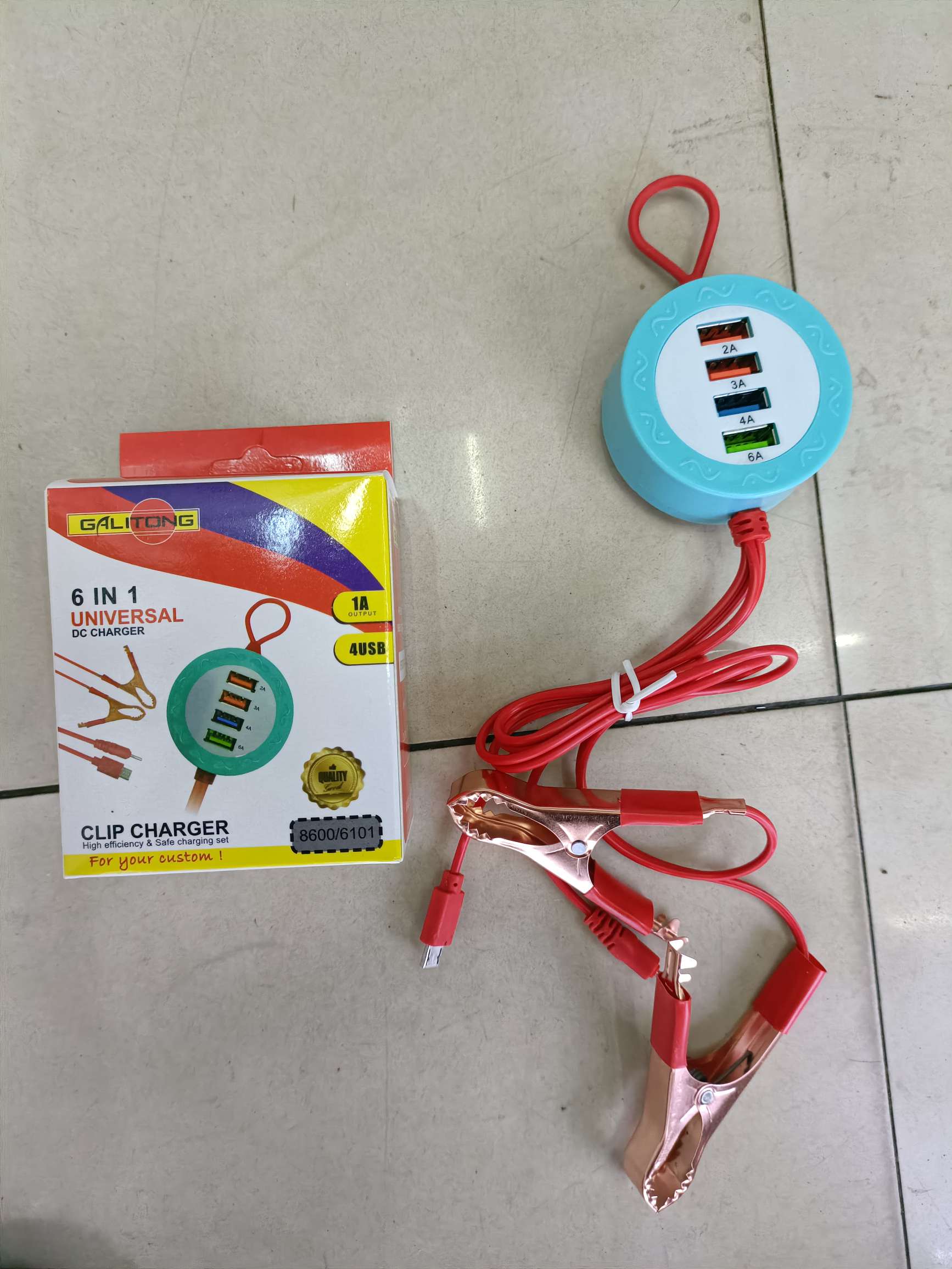 4USB 6 in 1 double red clip charger