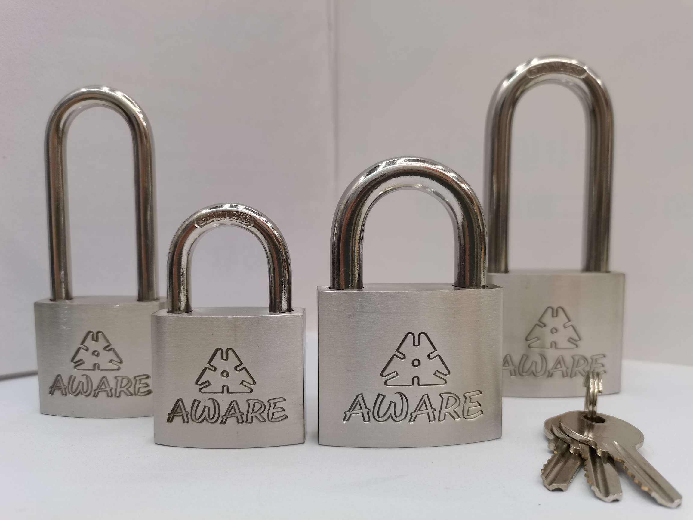 Stainless steel padlock, brand AWARE, 30mm. 40mm. 50mm. 60mm. Item Picture