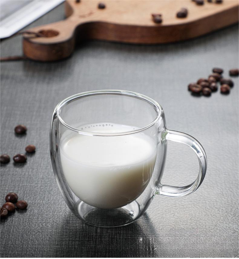 带把手双层透明玻璃咖啡杯 简约隔热牛奶早餐杯 高硼硅玻璃泡茶杯详情8