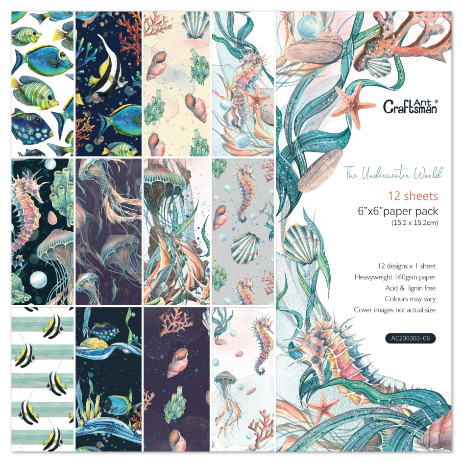 Hand-Made Scrapbook Ledger Material 6-Inch Patterned Paper Background Paper (Underwater World)12 Sheets Ac230303 Application Scenario