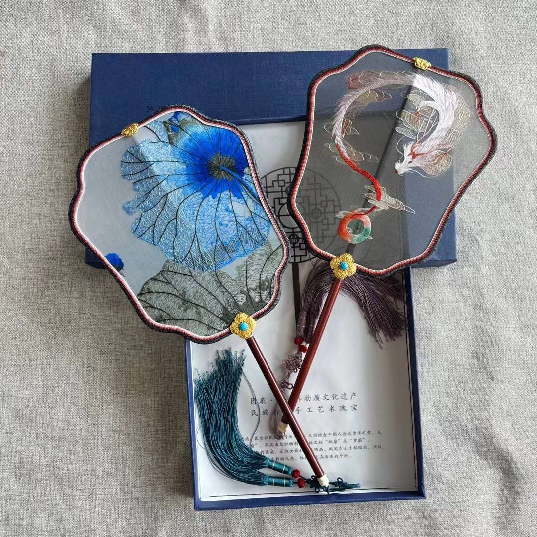 Double-Sided Embroidery Of Song Brocade Palace Fan Suzhou Hand-Made Double-Sided Embroidered Palace Fan With Warped Head And Red Wood Handle Palace Fan Embroidery Treasures Palace Fan Intangible Cultural Palace Fan Art Treasure Gift Ornaments undefined