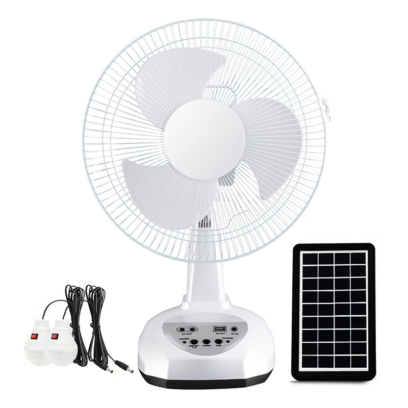 Foreign Trade Burst 12-Inch Solar Fan Set Battery Charging Fan Light Usb Light Bulb Long Life Large Wind Outdoor Table Fan