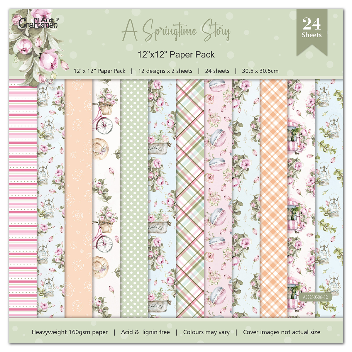 DIY handmade Scrapbook planner material: 12-inch pattern paper background paper (Spring Story)24 sheets AC230306 details Picture