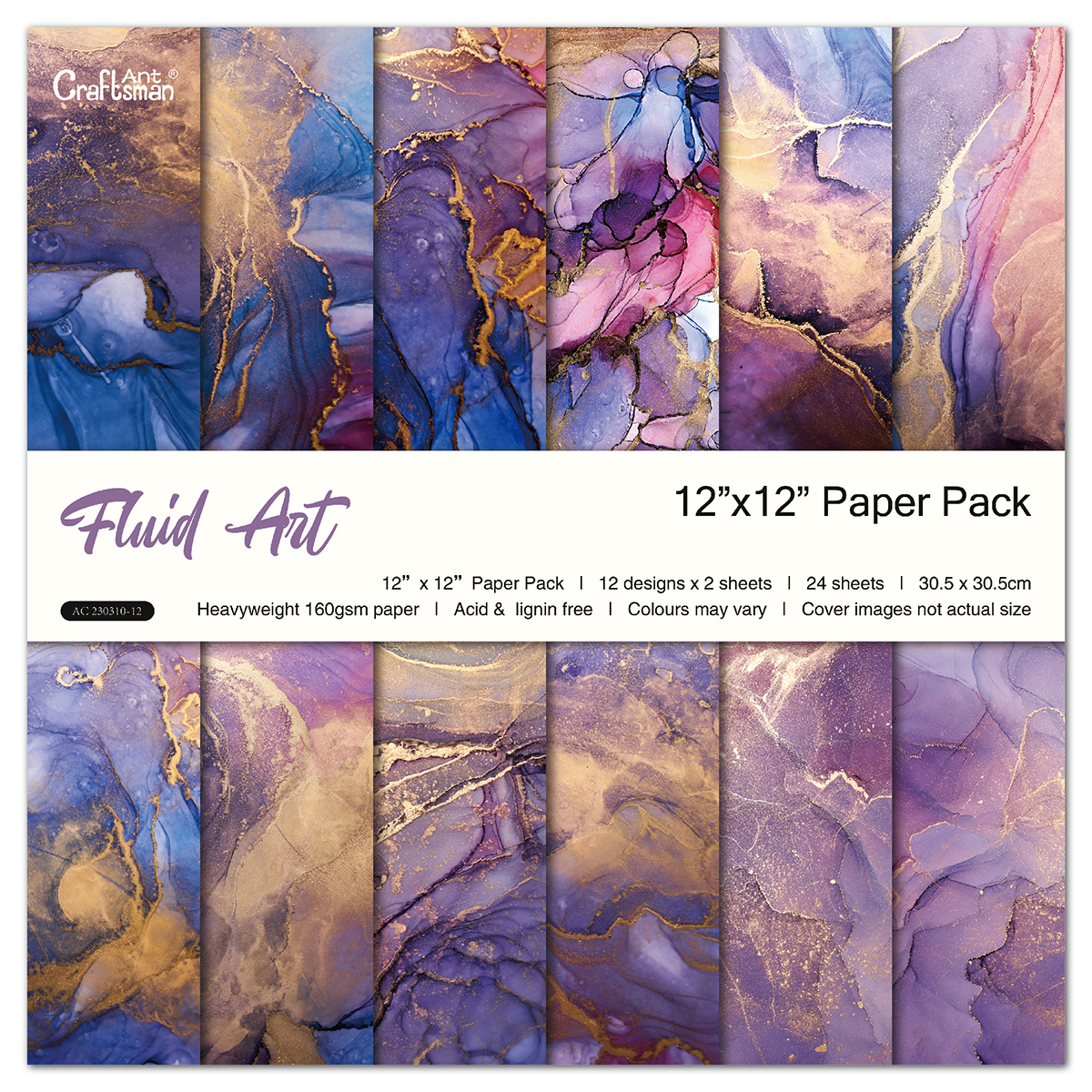 12inch paper pack - Planners/ Scrapbooks /Cards / Journals / Photo Album DIY craft materials - Fluid Art - 24 sheets  AC230310-12 details Picture