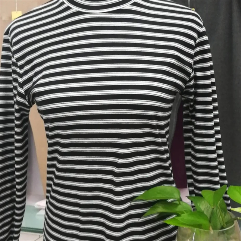 9027 Women's Fashion Striped Base Coat Comfortable Skin Soft Warm Top Long Sleeve T-Shirt Autumn And Winter New Base Coat