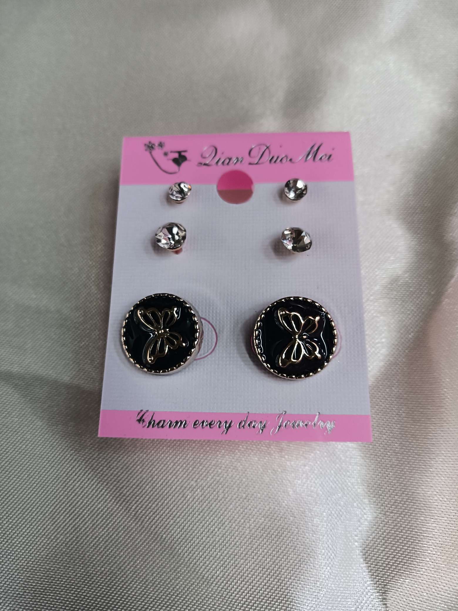 Three Pairs Of Stud Earrings, Delicate Little Butterflies Specification drawing