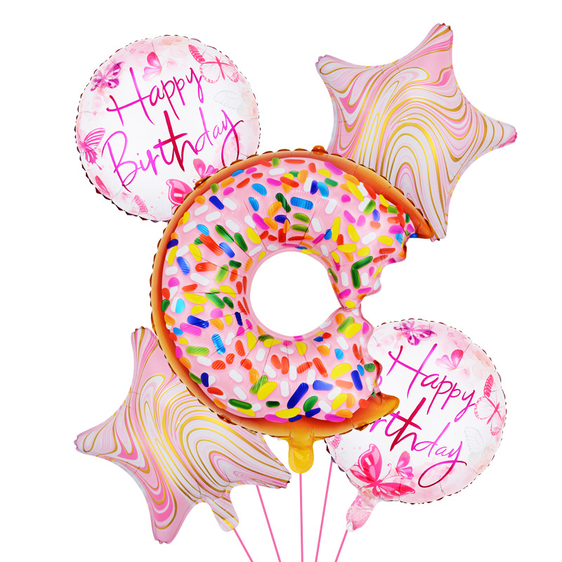 Donut Birthday Ball Five-Piece Set Aluminum Film Ball Balloon Party Party Decoration Five-Pointed Star Set Balloon