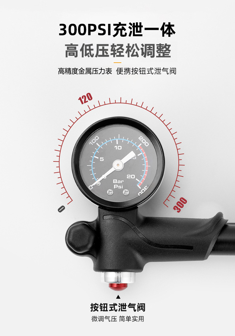 1612 打气筒前叉避震山地自行车打气筒便携单车迷你铝合金打气筒充气筒充气泵详情4