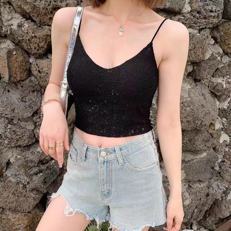 梦幻红粉吊带V领带胸垫短款背心女士个性百搭修身打底外穿吊带背心详情3