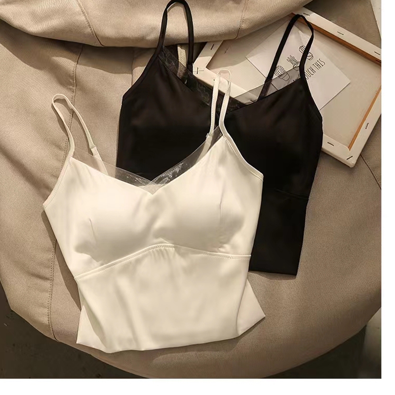 Dream red pink French camisole female summer wear chic patchwork sexy with breast pad advanced sense thumbnail