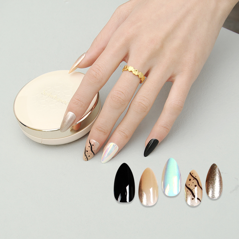 The New Pink Box Temperament Almond Nail Wear Nail Burst Finished Product 30 Pieces Specification drawing