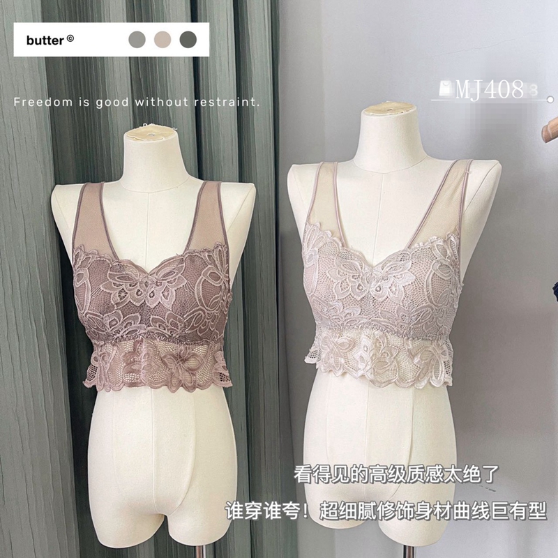Dreamy red and pink, sexy and comfortable lace without steel rims, beautiful back halter vest, one-piece thin style with chest cushion pic 4