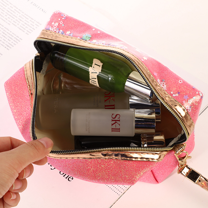 Pu Portable Large Capacity Toiletry Bag Fluorescent Glitit Makeup Bag Portable Cosmetic Storage Bag Trend Women's Bag Cross-Border Explosion Wholesale Makeup Bag Travel Portable Toiletries Storage Bag Waterproof Large Capacity Portable Storage Bag Specification drawing