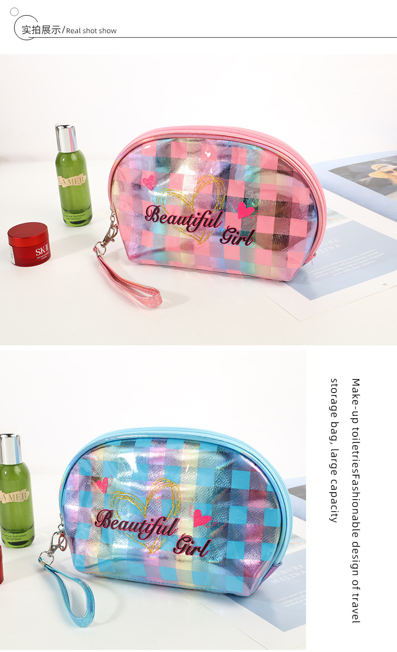镭射炫彩渐变烫金化妆包收纳包韩国大容量便携随身女生洗漱包女袋手拿包洗漱化妆包PVC化妆包渐变皮质花纹化妆品收纳包创意包款详情8