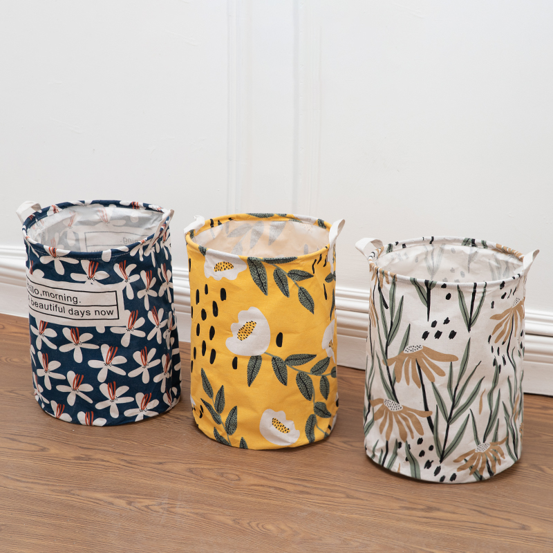2023 new color printed storage bucket cloth cloth clothes basket laundry basket cotton linen cartoon storage folding storage basket thumbnail
