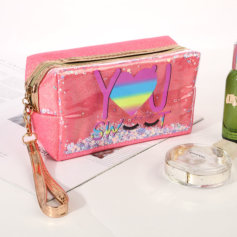 Pu Portable Large Capacity Toiletry Bag Fluorescent Glitit Makeup Bag Portable Cosmetic Storage Bag Trend Women's Bag Cross-Border Explosion Wholesale Makeup Bag Travel Portable Toiletries Storage Bag Waterproof Large Capacity Portable Storage Bag