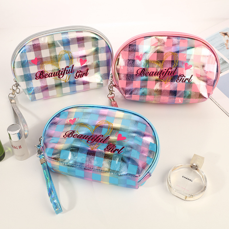 Laser Color Gradient Hot Gold Makeup Bag Storage Bag South Korea Large Capacity Portable Portable Women's Toiletry Bag Women's Bag Hold Bag Toiletry Makeup Bag Pvc Cosmetic Bag Gradient Leather Pattern Cosmetics Storage Bag Creative Bag