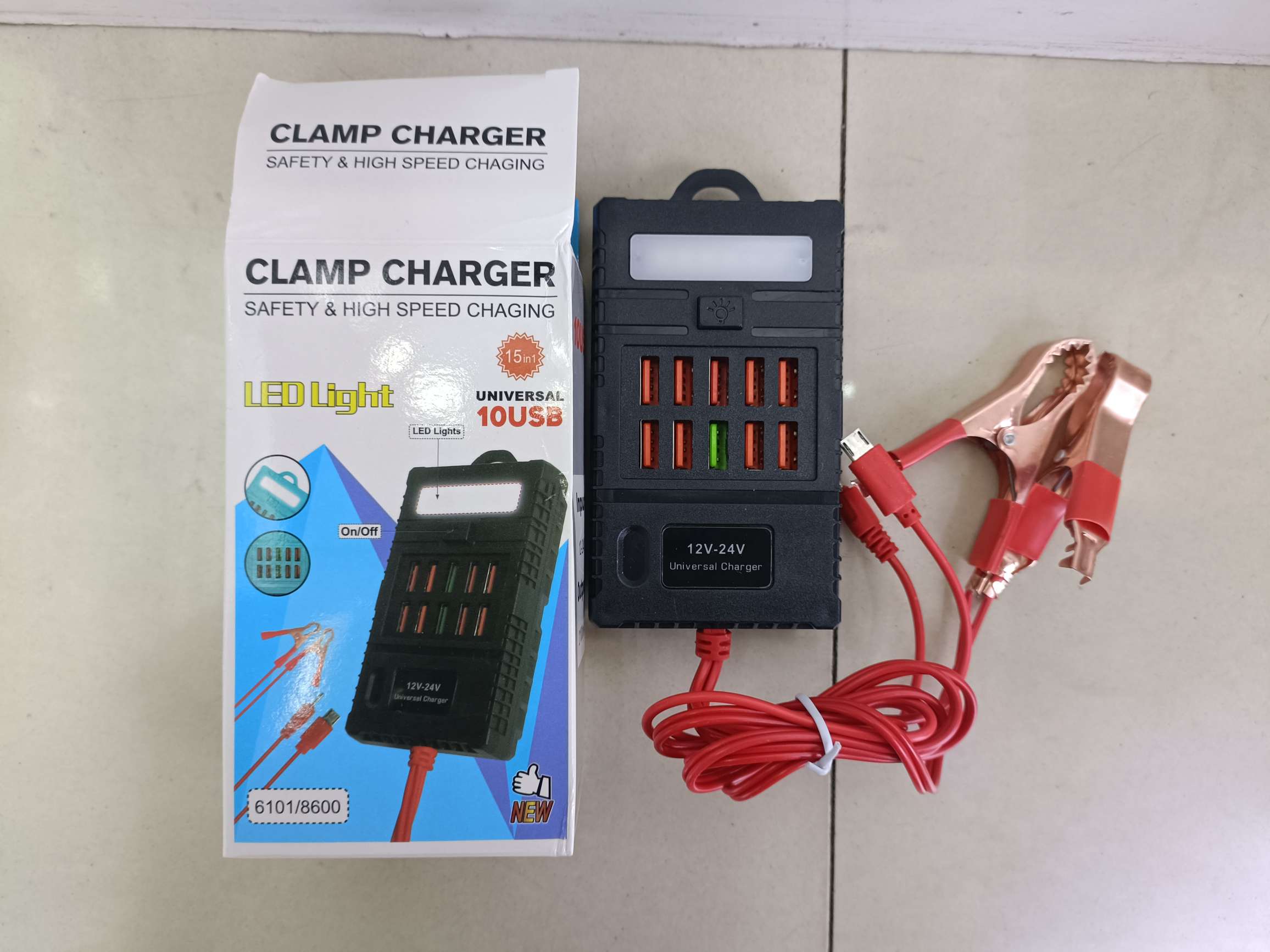 10USB with LED light double red clip one tow two-wire clip charger full figure