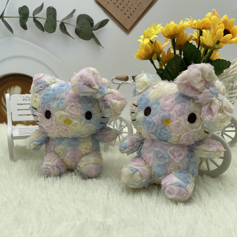 Lovely delicate rose fabric KT plush doll key chain bag pendant boutique grab machine doll supply