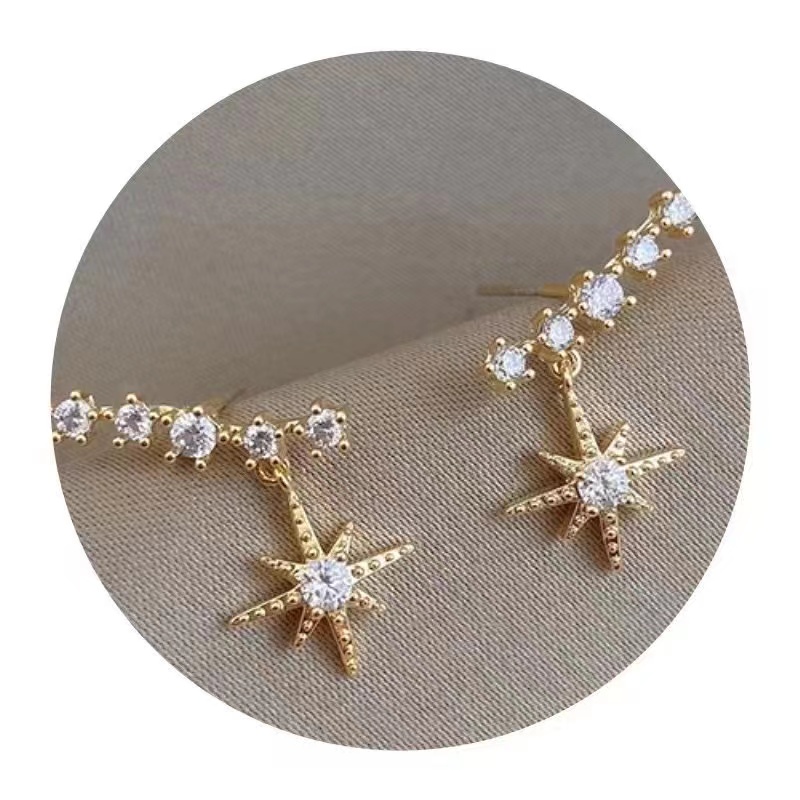 Korean Style Fashion Exquisite Fresh Micro-Inset Zircon Characteristic Temperament Earrings Fate Season Specification drawing