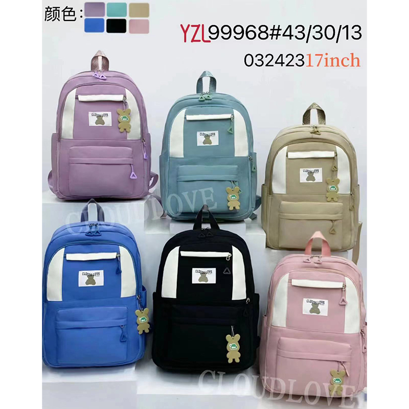 Student backpack large capacity college student bag large capacity bag fresh girl backpack set bag Specification drawing