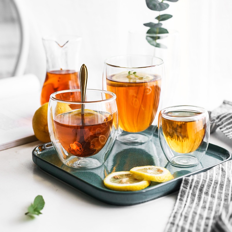 Double 250Ml Household Transparent Glass Flower Tea Cup Tea Cup Water Cup Milk Juice Creative Insulated Coffee Cup