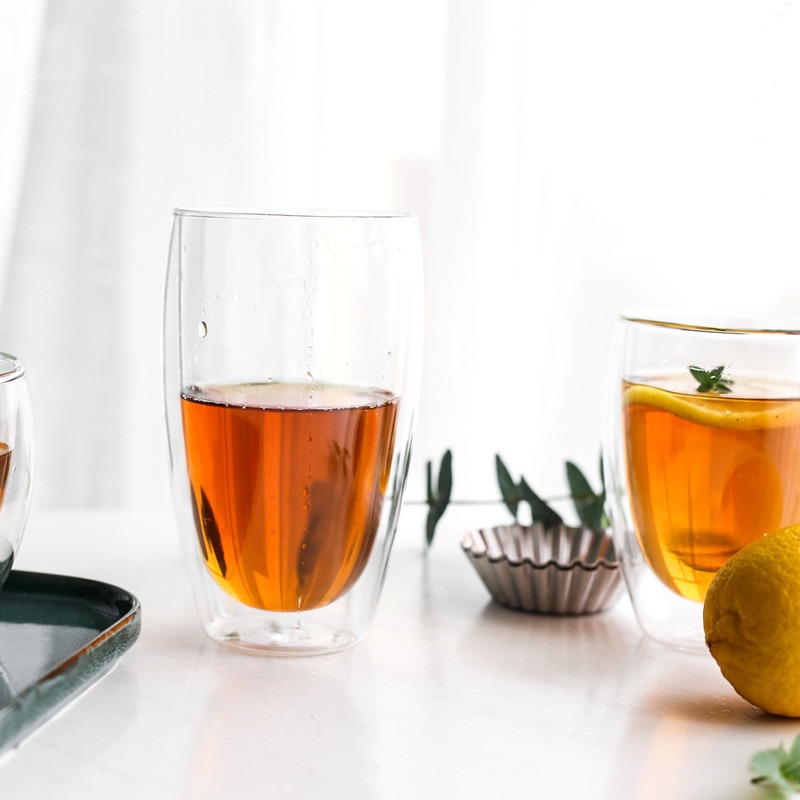 Double 450Ml Household Transparent Glass Flower Tea Cup Tea Cup Water Cup Milk Juice Creative Insulated Coffee Cup Item Picture