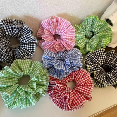Beautiful Niche Design Double Plaid Lace Scrunchie Handmade Girl Ins Style Lace Oversized Bowel Scrunchie