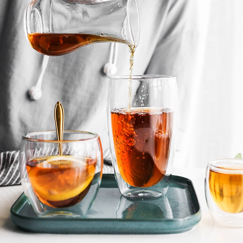 Double 450Ml Household Transparent Glass Flower Tea Cup Tea Cup Water Cup Milk Juice Creative Insulated Coffee Cup Application Scenario
