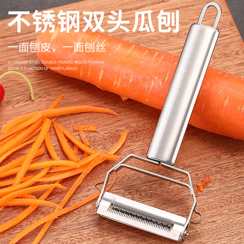 Stainless Steel Double Head Grater Multi-Functional Peeler Two-In-One Fruit Peeler Knife Potato And Melon Planer Application Scenario