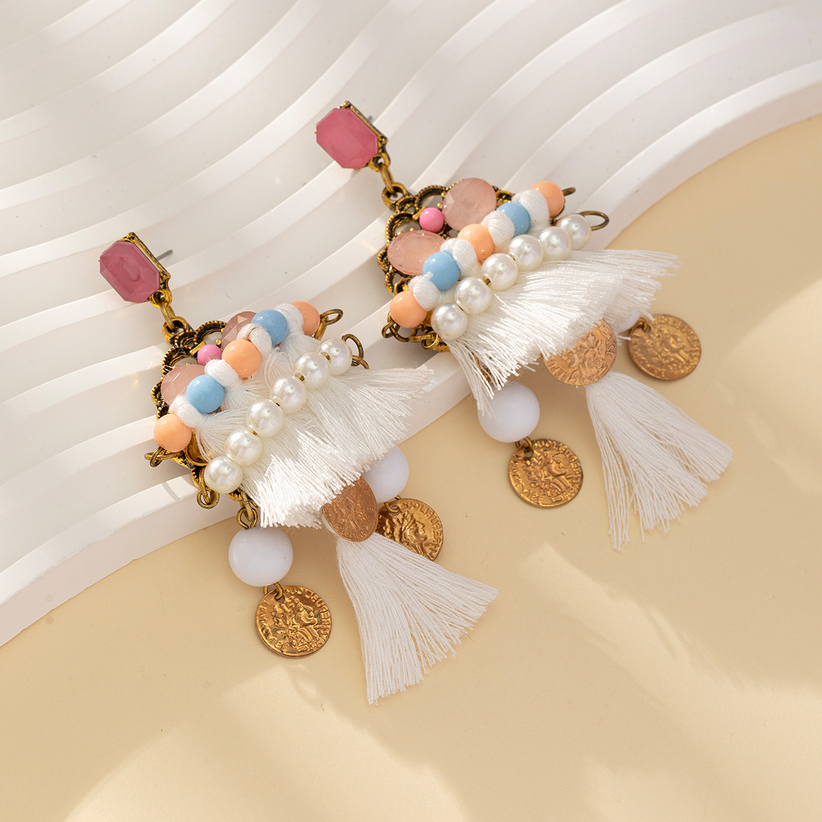 European and American earrings Bohemian round bead tassel earrings Fashion chic women personality earrings drop