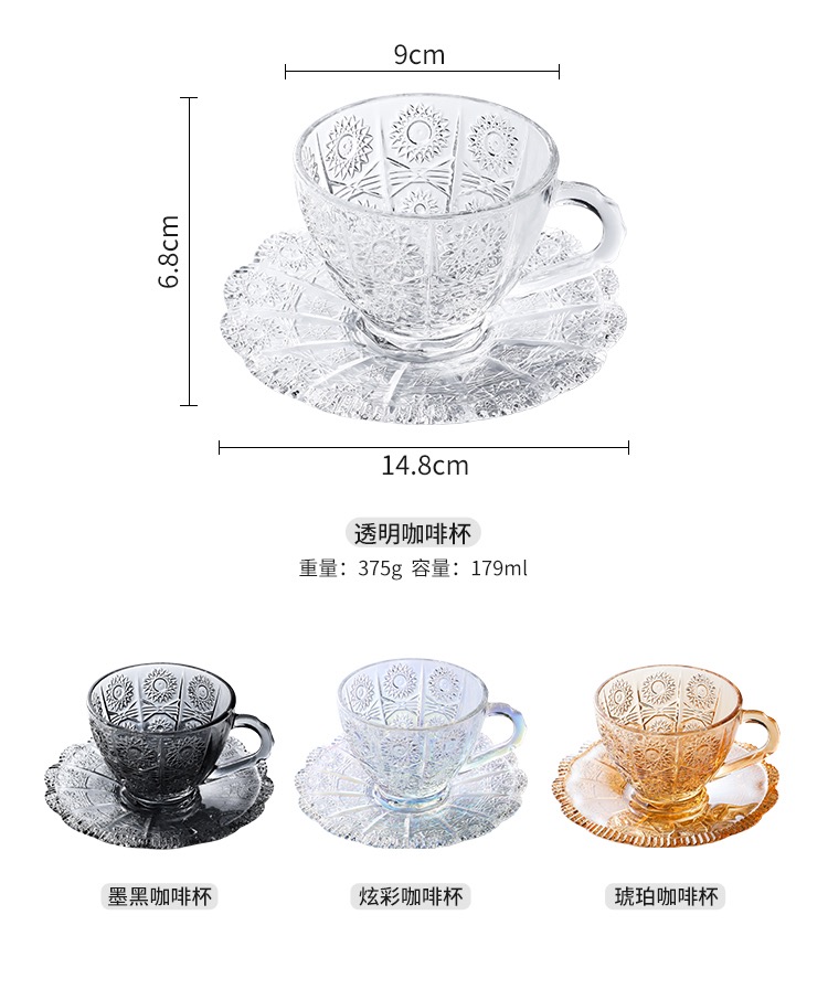Vintage Home Hanging Ear Coffee Cup With Saucer Small Exquisite Transparent Glass Afternoon Teacup Ladies European Ins Style Transparent Item Picture