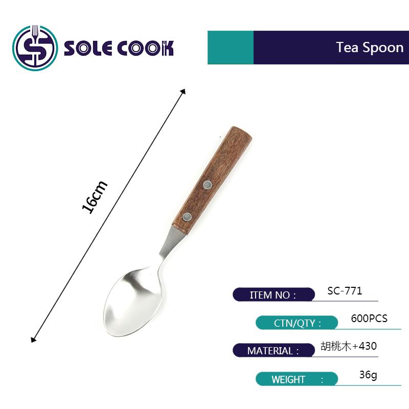 sole cook传统工艺精美古典砂光胡桃木柄牛排刀叉勺餐具 430不锈钢西餐具刀叉勺子套装详情4