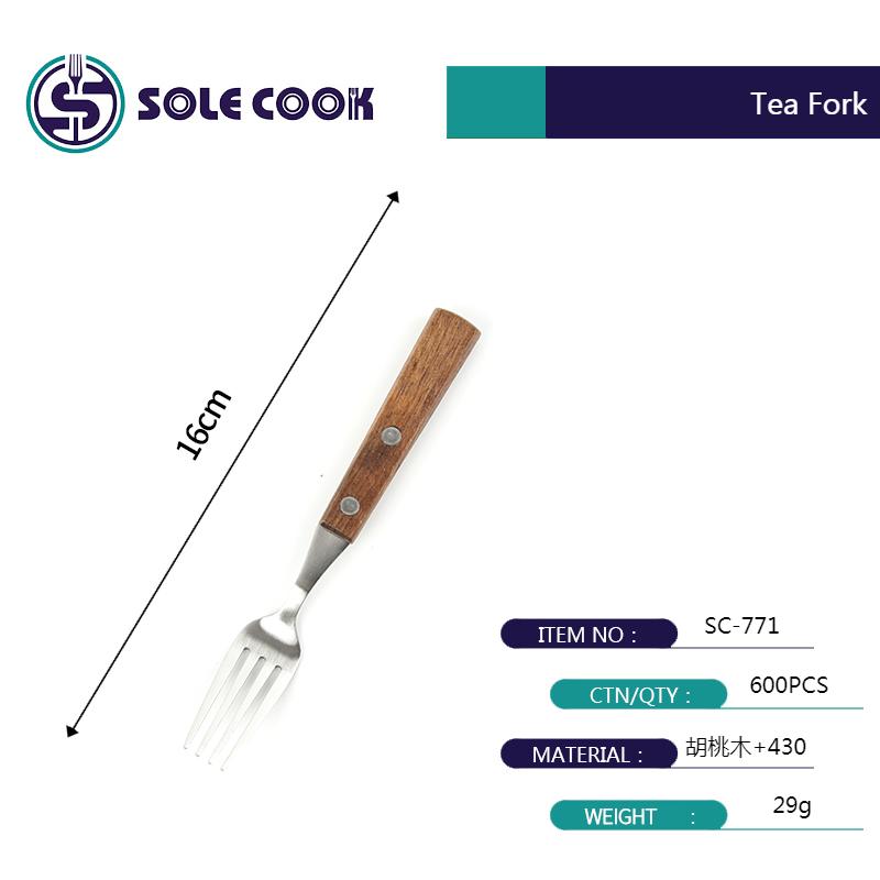 sole cook传统工艺精美古典砂光胡桃木柄牛排刀叉勺餐具 430不锈钢西餐具刀叉勺子套装详情5